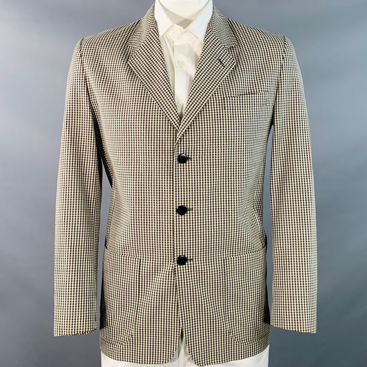 AGNÈS B. Chest Size 42 Cream Black Gingham Cotton Slim Fit Notch Lapel Sport Coat