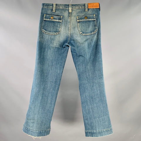 GUCCI Size 32 Blue Cotton Wide Leg Straight Selvedge Jeans