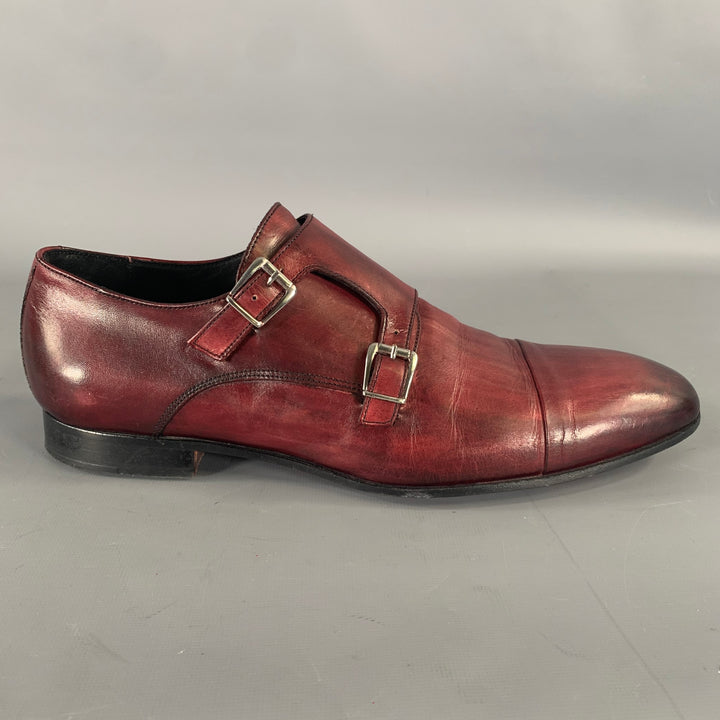 MASSIMO MATTEO Size 9.5 Burgundy Crackled Leather Monk Strap Loafers
