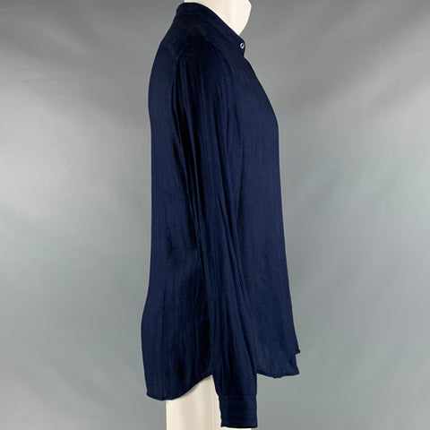JOHN VARVATOS Size S Blue Navy Textured Viscose Nehru Collar Long Sleeve Shirt