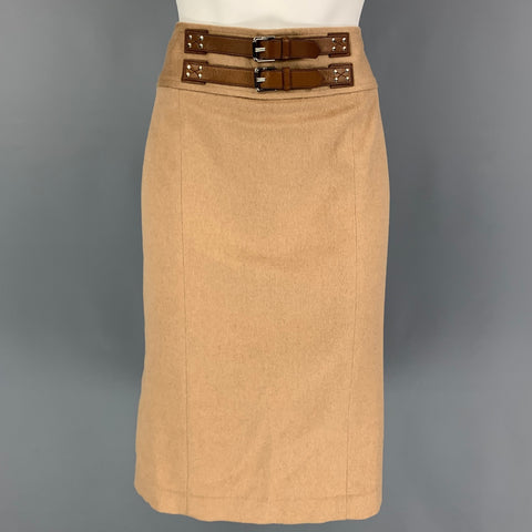 RALPH LAUREN Black Label Taille 12 Camel Baby Camel Hair Biker Jupe Costume