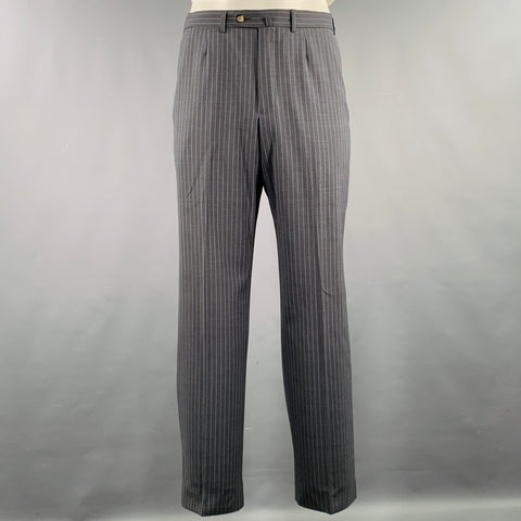 ERMENEGILDO ZEGNA Size 46 Grey Blue Pinstripe Wool Suit