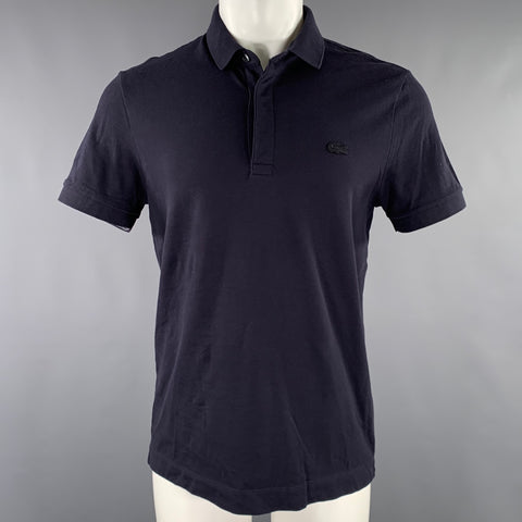 LACOSTE Size M Navy Cotton Blend Regular Fit Hidden Buttons Polo