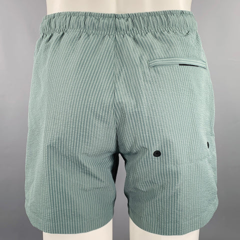 THEORY Size XS -Jace Splash-  Green Stripe Polyester Zip Pockets Swim Trunks