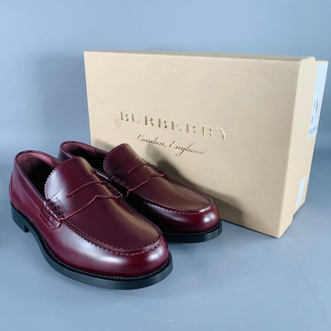 BURBERRY Size 9 Burgundy Leather Slip On Penny Loafers