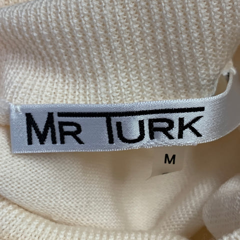 MR. TURK Size M Cream Beige Knit Merino Wool Turtleneck Pullover