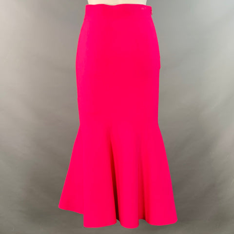 ROLAND MOURET Size 6 Hot Pink Jersey Knit Fluted Midi Skirt