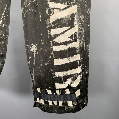 AMIRI Size M Black Grey Graphic Viscose Drawstring Casual Pants
