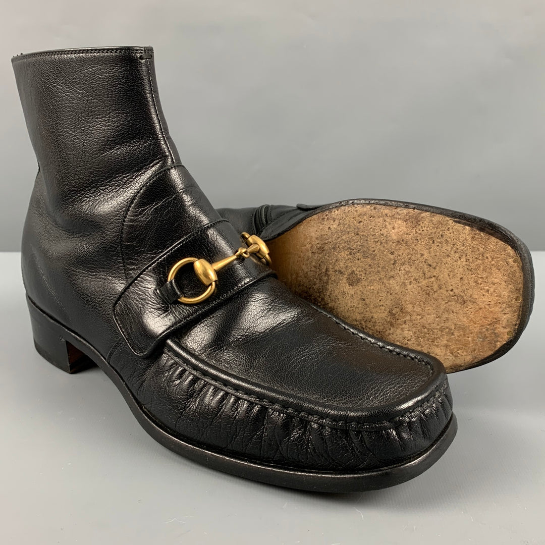 GUCCI Size 9.5 Black VEGAS Embroidery Leather Square Toe Boots