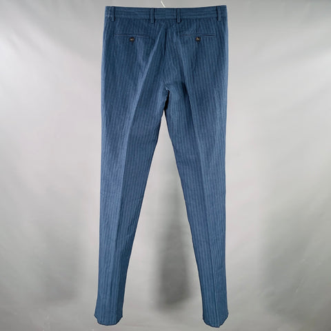 MASSIMO ALBA Size 34 Navy Herringbone Linen Cotton Flat Front Dress Pants