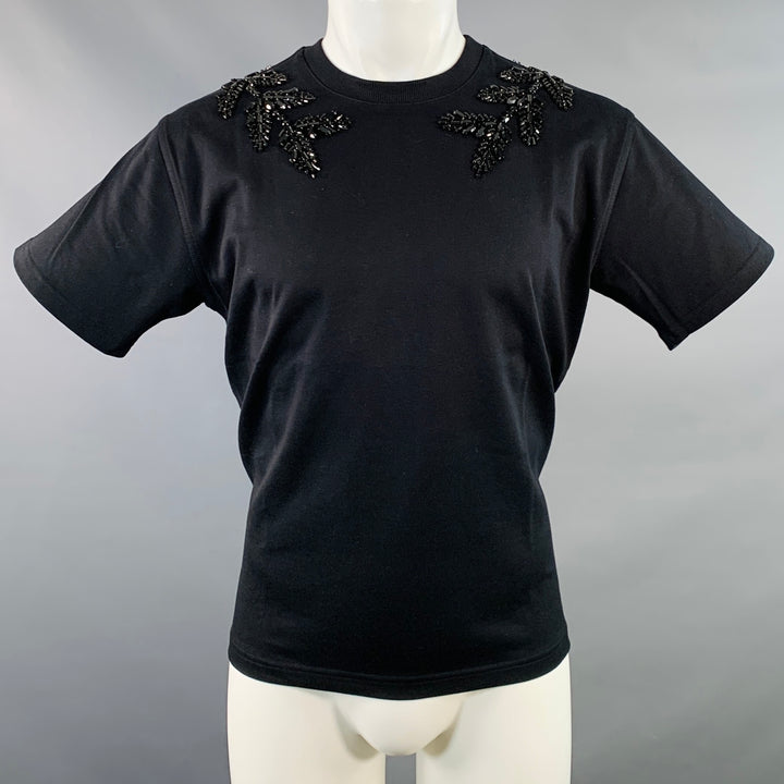 BURBERRY Size XS Black Crystal Embellishment Cotton Crew-Neck T-shirt