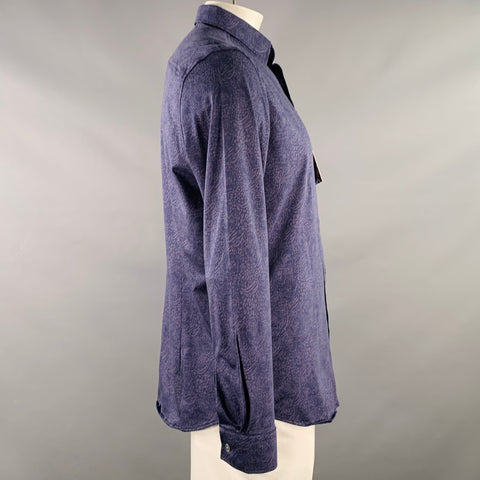 Chemise à manches longues ROBERT GRAHAM Taille XL Bleu marine Indigo Fleuri Col classique Coton