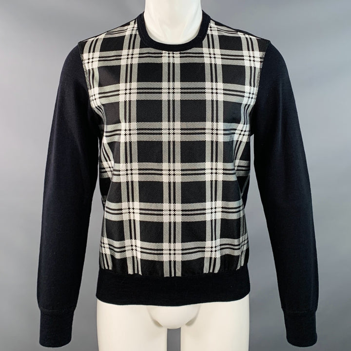 ALEXANDER MCQUEEN Size S Black White Plaid Cotton Blend Crew Neck Pullover