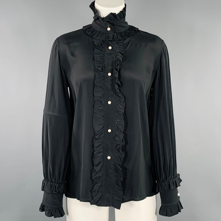 PHILOSOPHY di LORENZO SERAFINI Size 2 Black Acetate Silk Ruffled Blouse