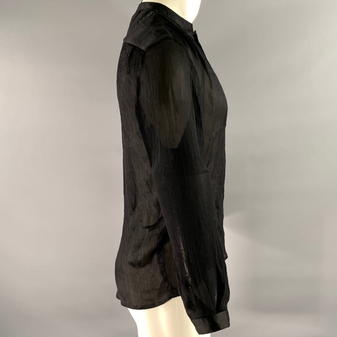 SAINT LAURENT Size S Black Sheer Band Collar Popover Shirt