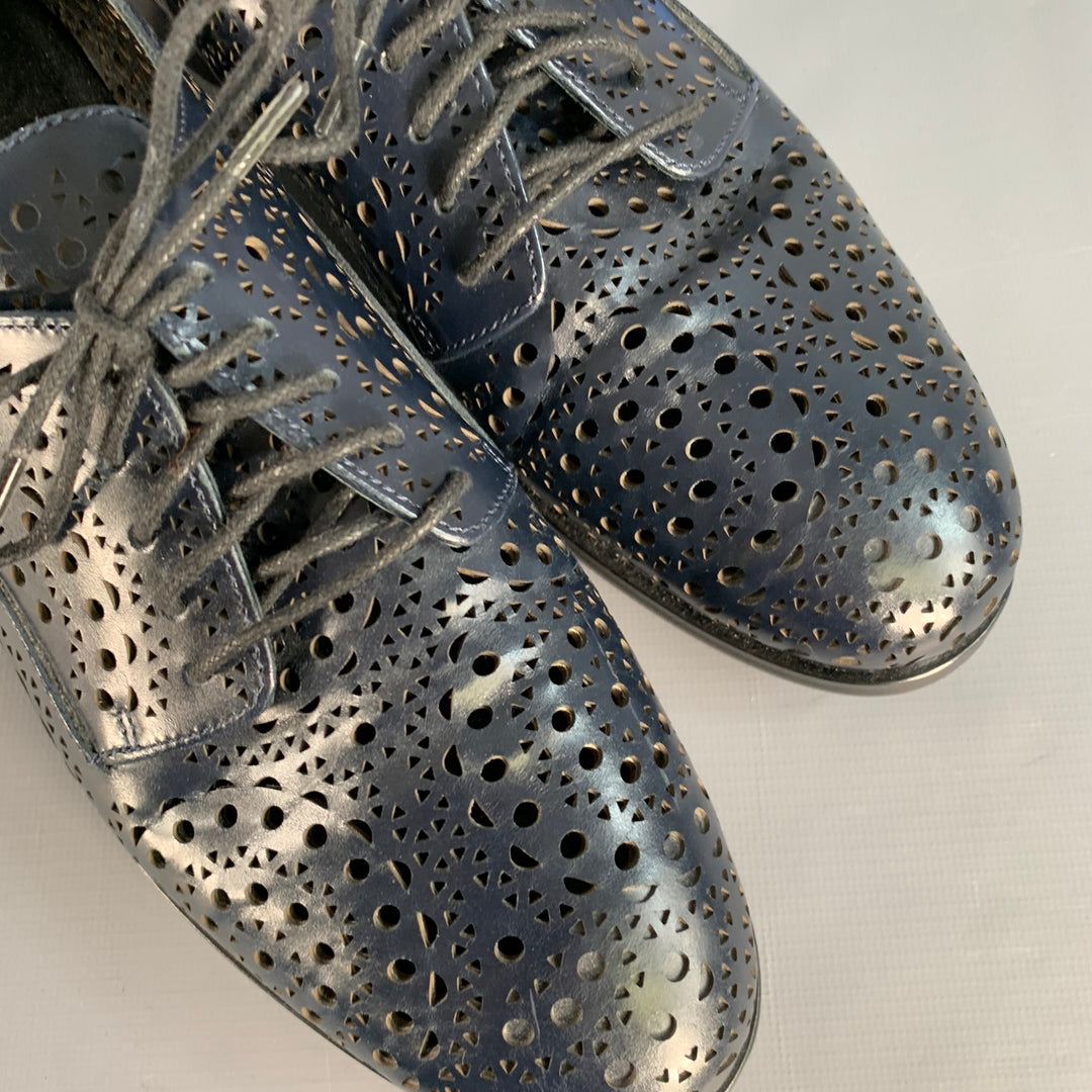 ALAIA Size 10 Navy Perforated Leather Derby Lace-Up Shoes