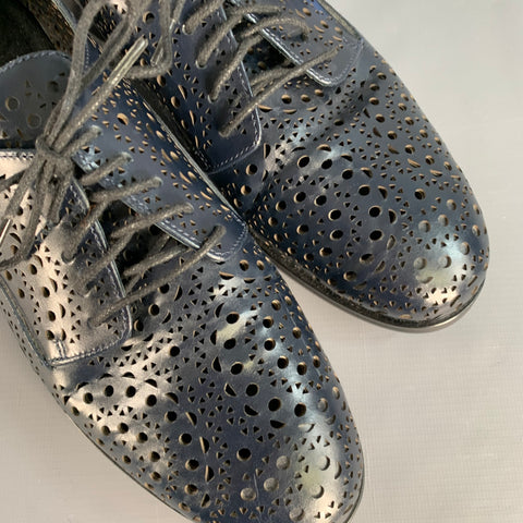 ALAIA Size 10 Navy Perforated Leather Derby Lace-Up Shoes
