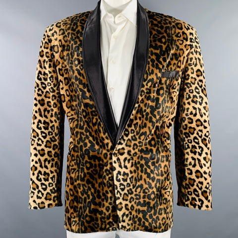 AAARDVARK'S Size 46 Brown Black Animal Print Rayon Shawl Collar Sport Coat