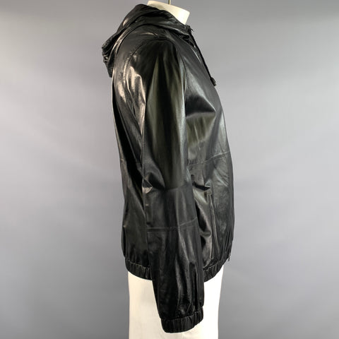THE ROW Size 42 Black Lambskin Hooded Jacket