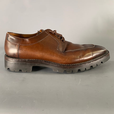 BALLY SCUBER Size 12 Brown Contrast Stitch Leather Derby Lace Up Shoes