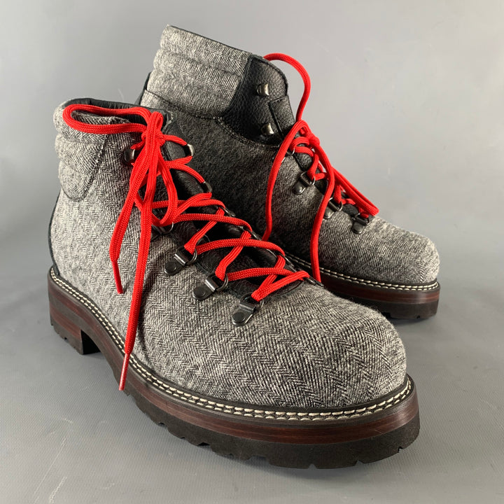 MONTELLIANA Size 12 Grey Black Tweed Wool Ankle Boots