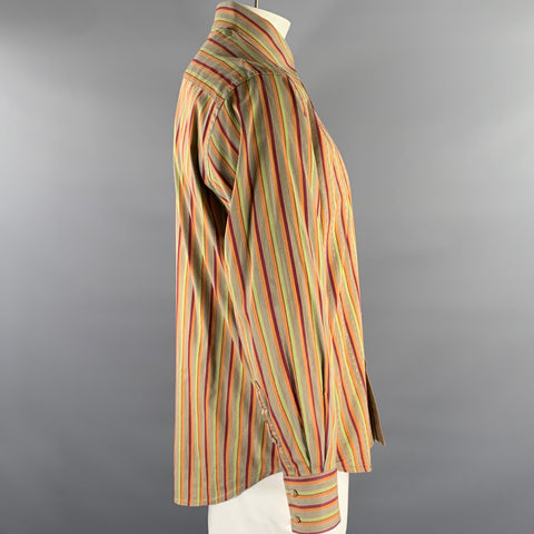 ROBERT GRAHAM Size L Orange Multi-Color Stripe Cotton Blend Long Sleeve Shirt