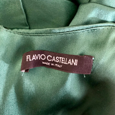 FLAVIO CASTELLANI Size S Green Silk Spandex Ruched Cocktail Knee-Length Dress