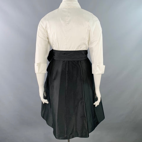 TERI JON Size 10 White Black Taffeta Lace Two Tone Belted Shirt Dress