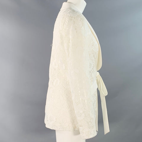 THEIA Size 6 Cream Polyester Lace Shawl Collar Jacket Blazer