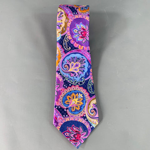 ERMENEGILDO ZEGNA Purple Multi Color Abstract Floral Silk Satin Tie