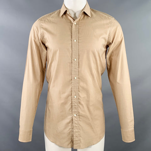 RALPH LAUREN Size S Tan Cotton Spread Collar Tailored Fit Long Sleeve Shirt