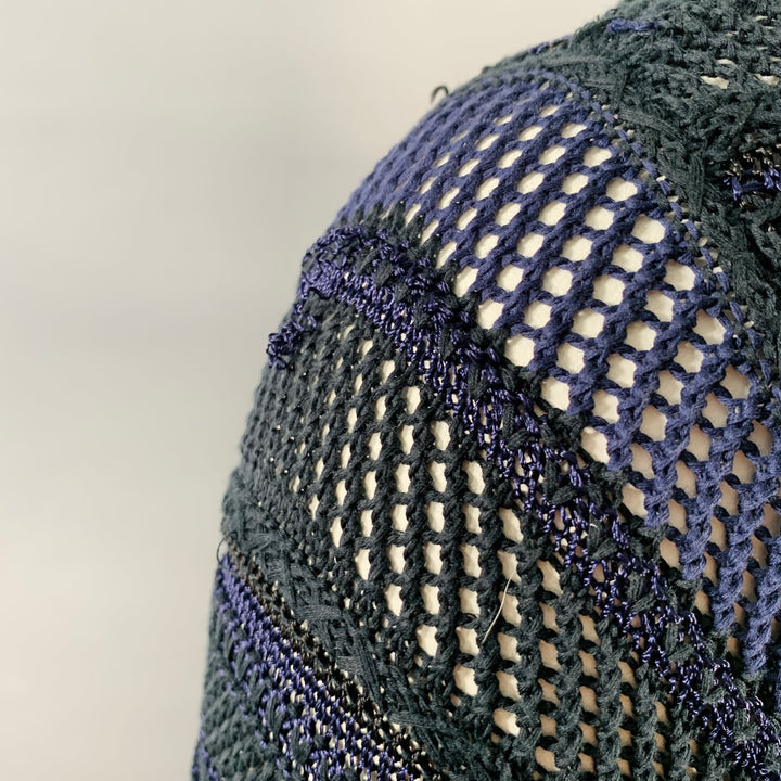 RAG & BONE Size L Navy Black Cotton Blend Textured Stripe Open Knit Pullover