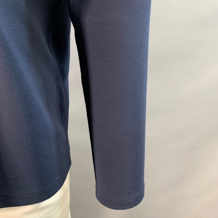 TED BAKER Size L Longman Navy Blue White Stripe Polyester Blend 1/4 Zip Sweatshirt