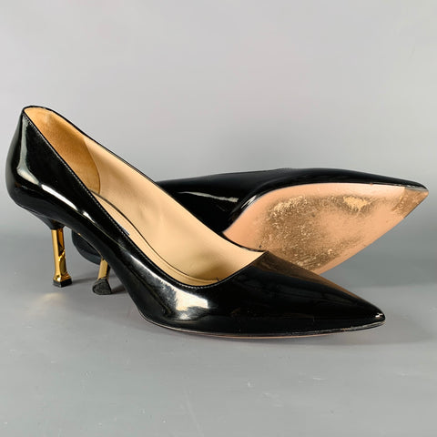 PRADA Size 8 Black Patent Leather Pointed Toe Heels Pumps