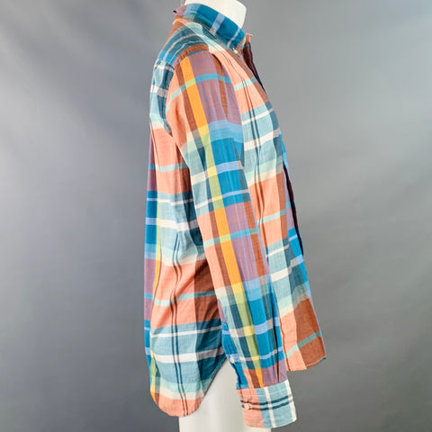 GITMAN VINTAGE Size M Blue Orange Plaid Cotton One Pocket Long Sleeve Shirt
