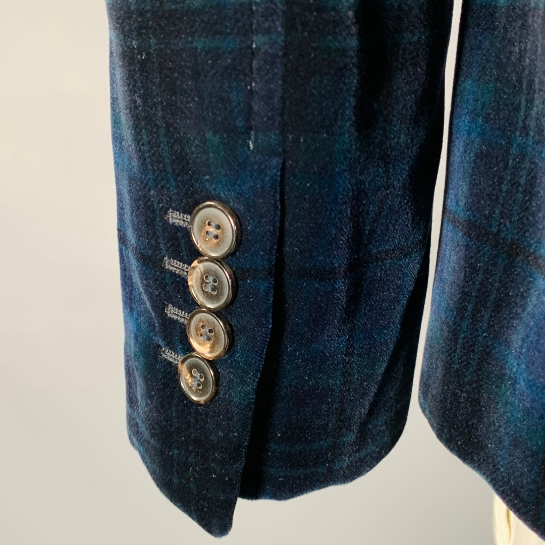 PRINGLE Size 42 Navy Plaid Cotton Velvet Notch Lapel Sport Coat
