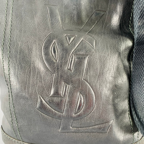 YVES SAINT LAURENT Black Gold YSL Embossed Leather Cross Body Bag