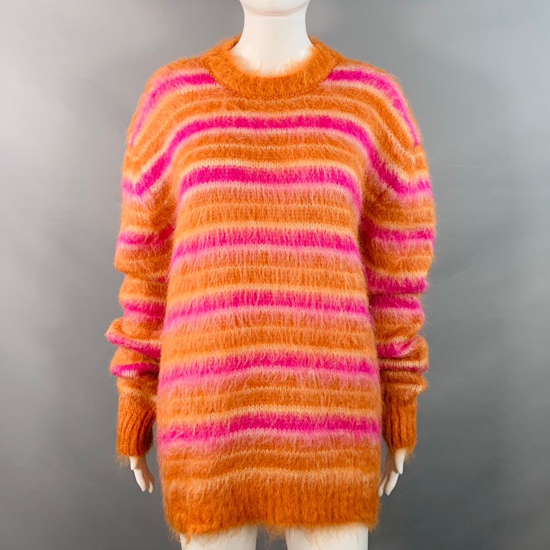 MARNI Size 4 Orange Pink Mohair Stripe Oversized Crew Neck Sweater