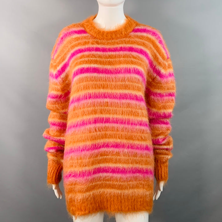 MARNI Size 4 Orange Pink Mohair Stripe Oversized Crew Neck Sweater