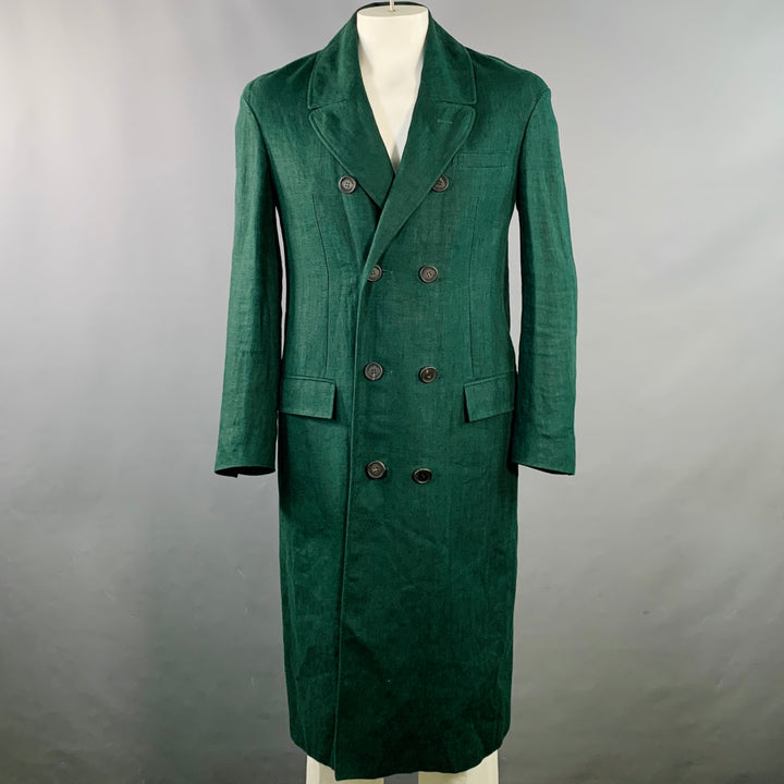BURBERRY PRORSUM SS15 Size 44 Green Linen Double Breasted Coat