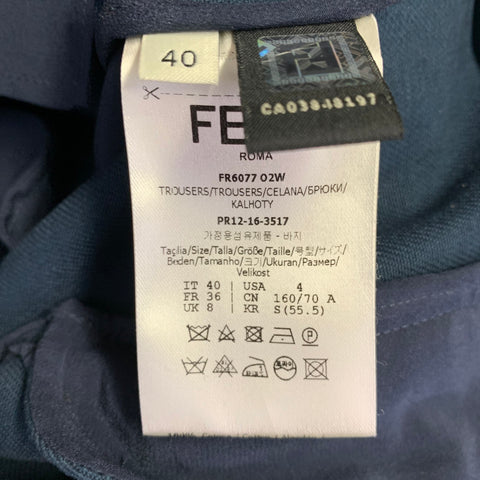 FENDI Size 4 Navy Cotton Twill Pleated Dress Pants