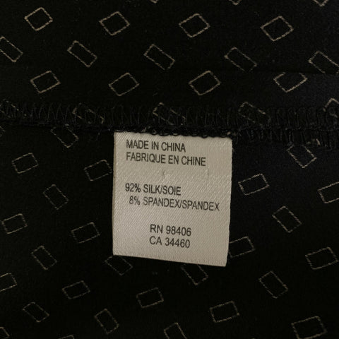THEORY Size M Black Beige Geometric Silk spandex Button Up Short Sleeve Shirt