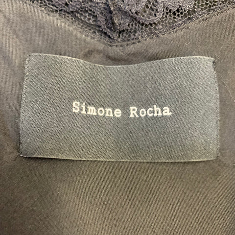 SIMONE ROCHA Size 6 Black White Viscose Blend Mesh Faux Pearls Plaid Trim Sleeveless Cocktail Dress