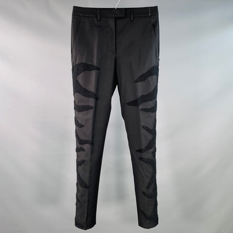 MAISON MARTIN MARGIELA Size 28 Black Twill Wool Flames Flat Front Dress Pants
