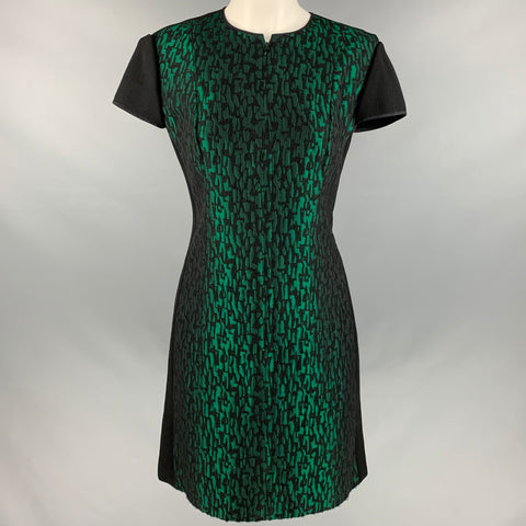 JOANNA MASTROIANNI Talla 8 Vestido jacquard verde negro de manga corta por debajo de la rodilla
