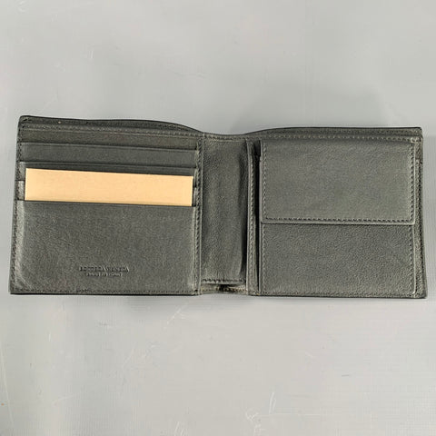 BOTTEGA VENETA Black Grey Woven Leather Wallet