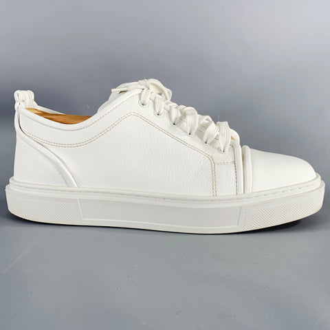 CHRISTIAN LOUBOUTIN Size 10.5 Adolon Junior White Red Color Block Leather Cutout Sneakers