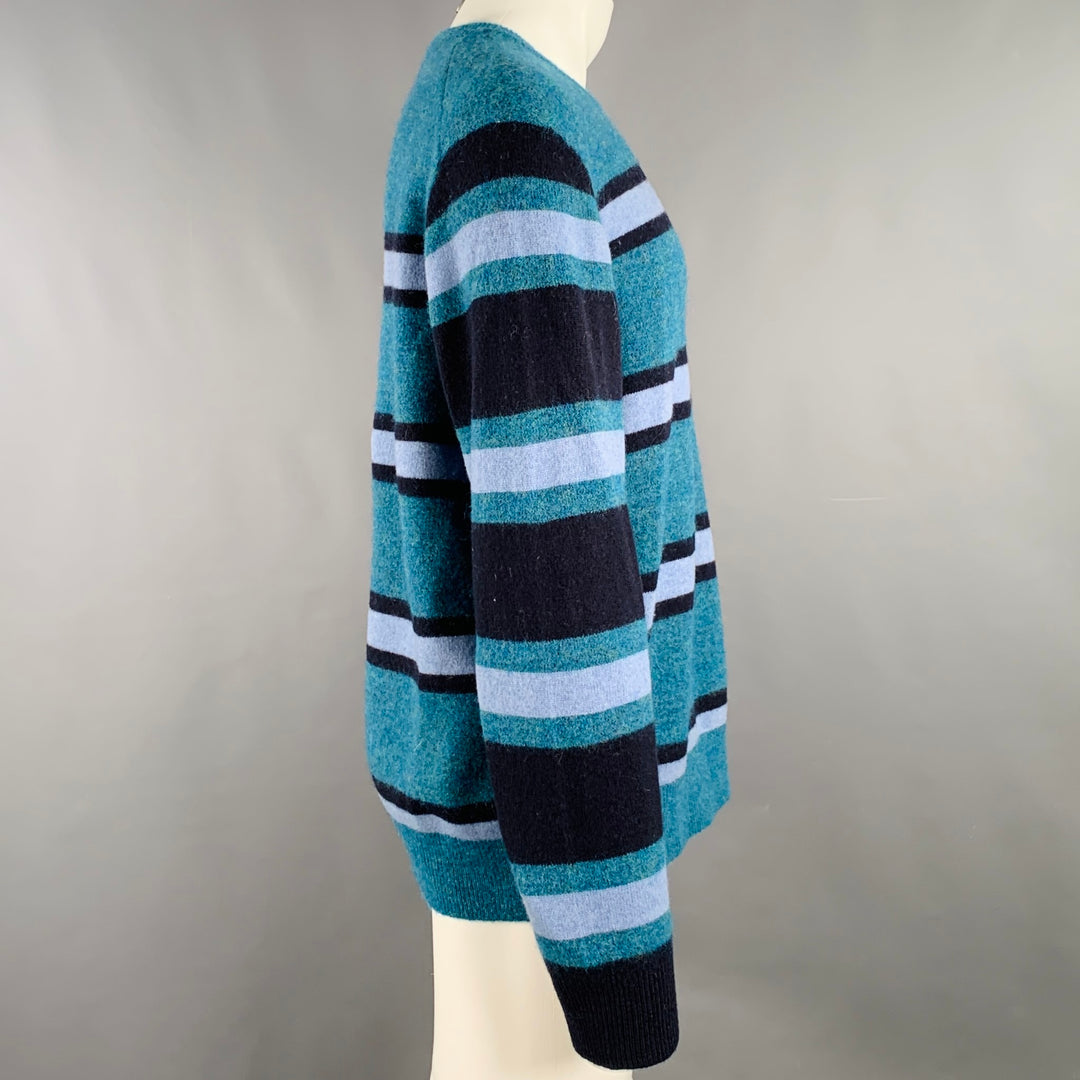TODD SNYDER Size XL Blue Light Blue Stripe Wool Blend Crew Neck Sweater