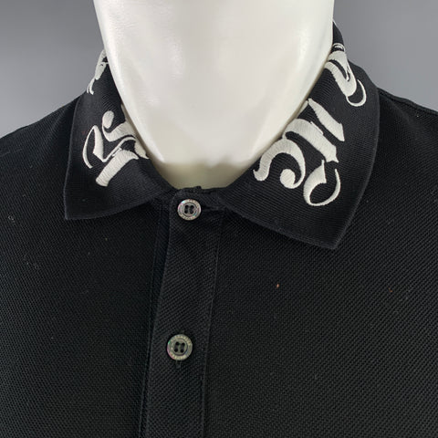 ALEXANDER MCQUEEN Size L Black White Embroidered Collar Polo