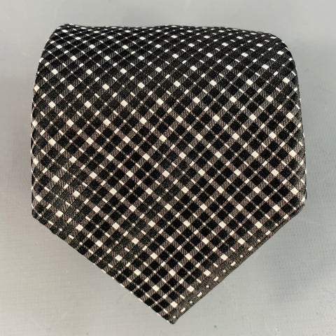 CANALI Black White Plaid Silk Tie